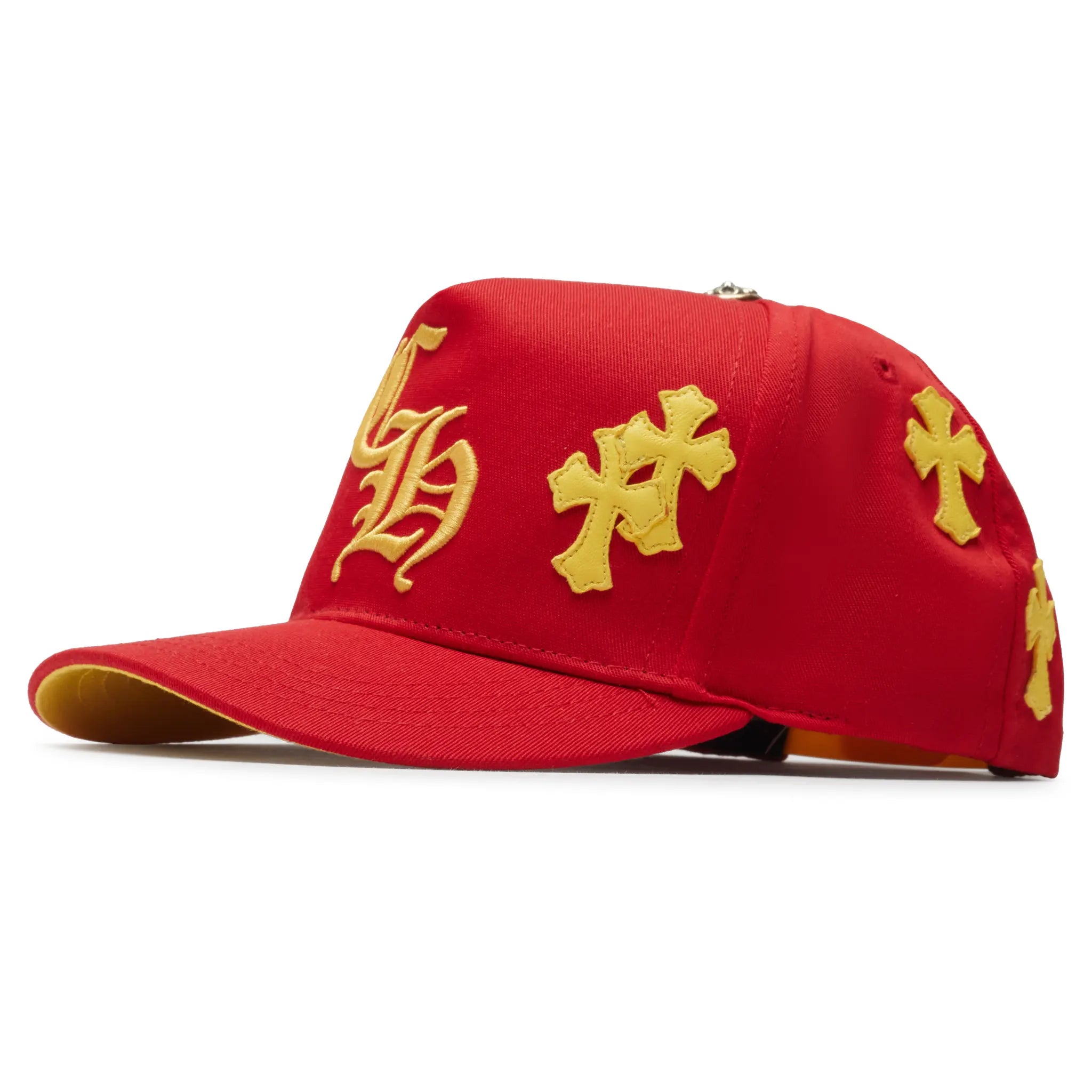 Front Side View of Chrome Hearts Cross Patch Red Yellow Baseball Cap 1383 1SS240701CPH-RED